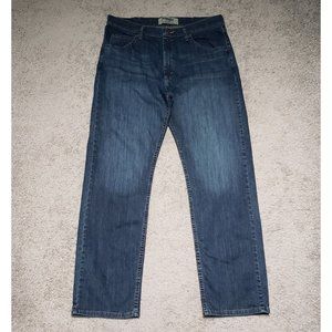 Wrangler Authentics Men's Size 34x32 Mid Rise Straight 5 Pocket Blue Denim Jeans